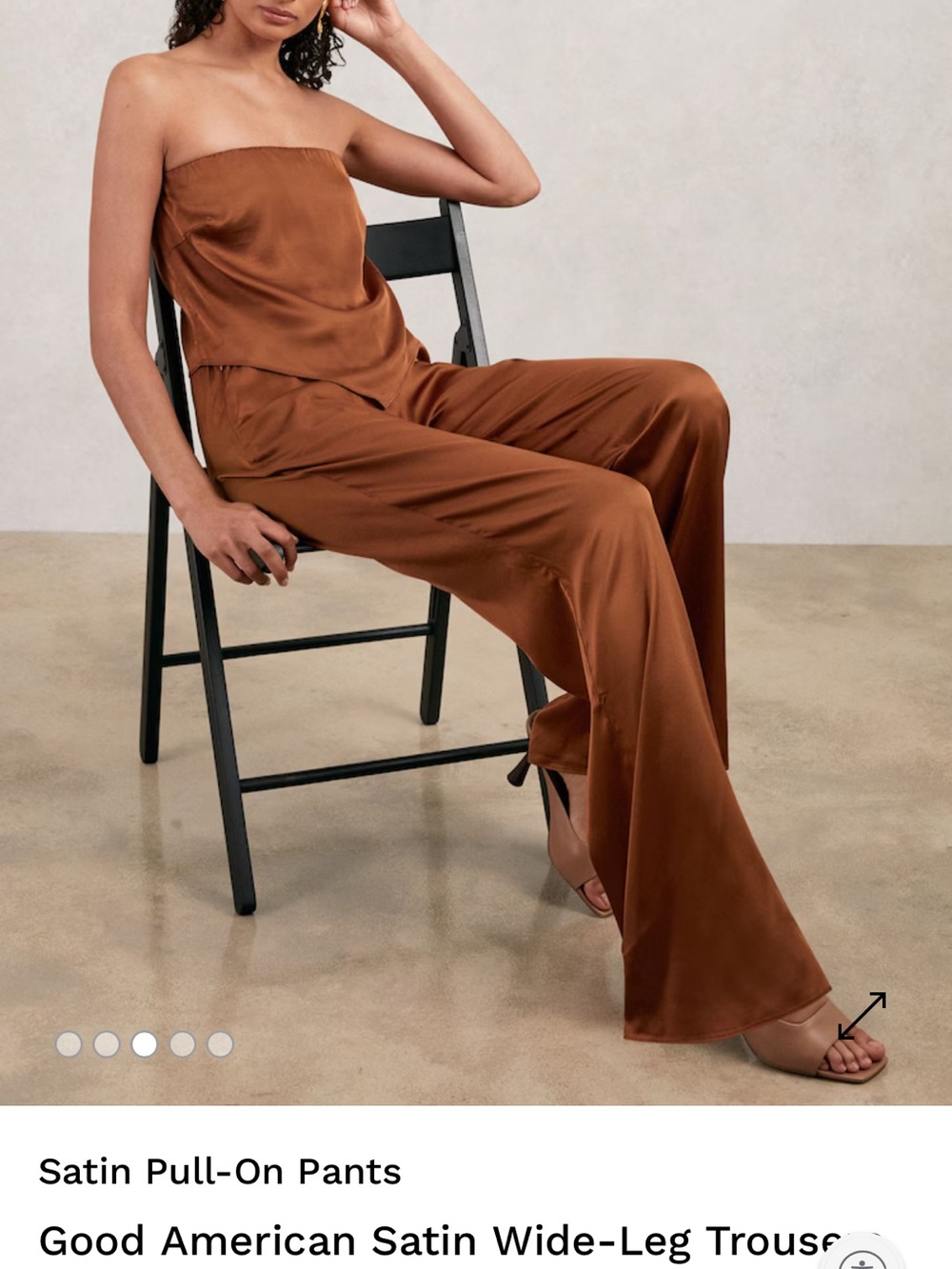 Good American Satin Wide-Leg Pull-On Pants in Rust